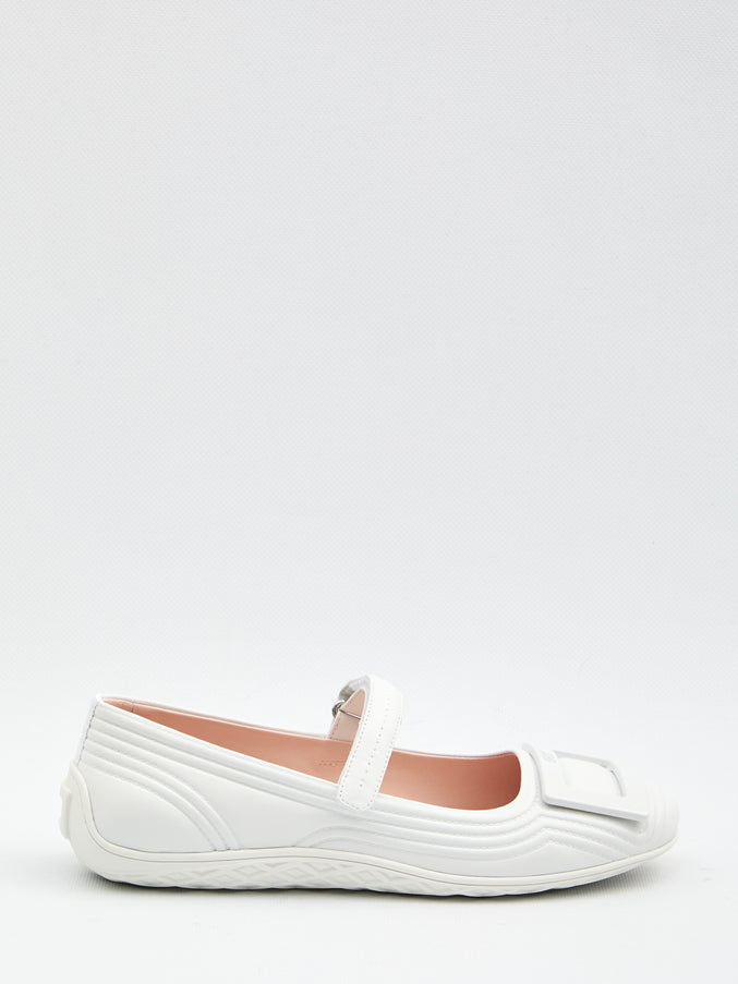 Roger Vivier Viv Low Mary Janes Ballerina White