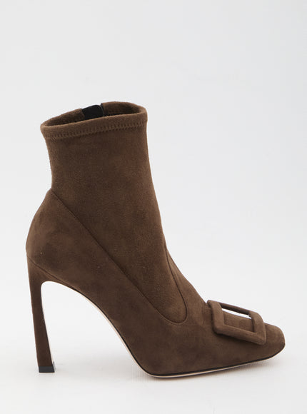 Roger Vivier Trompette Ankle Boots In Suede Brown