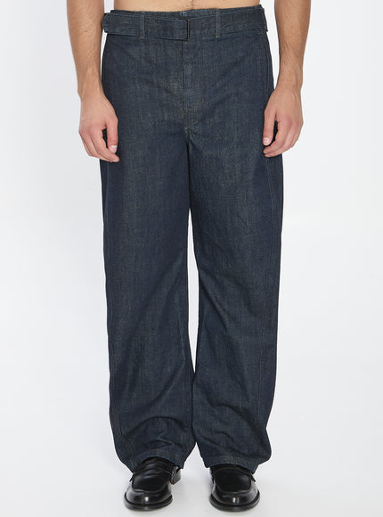 Lemaire Twisted Belted Pants In Denim Blue