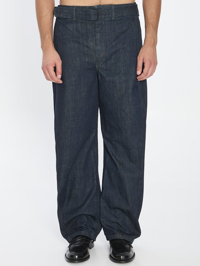 Lemaire Twisted Belted Pants In Denim Blue