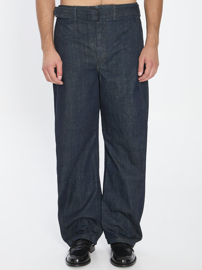 Lemaire Twisted Belted Pants In Denim Blue