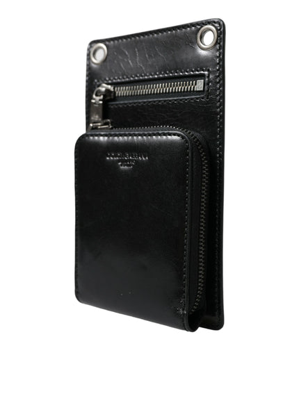 a black leather wallet with two zippers