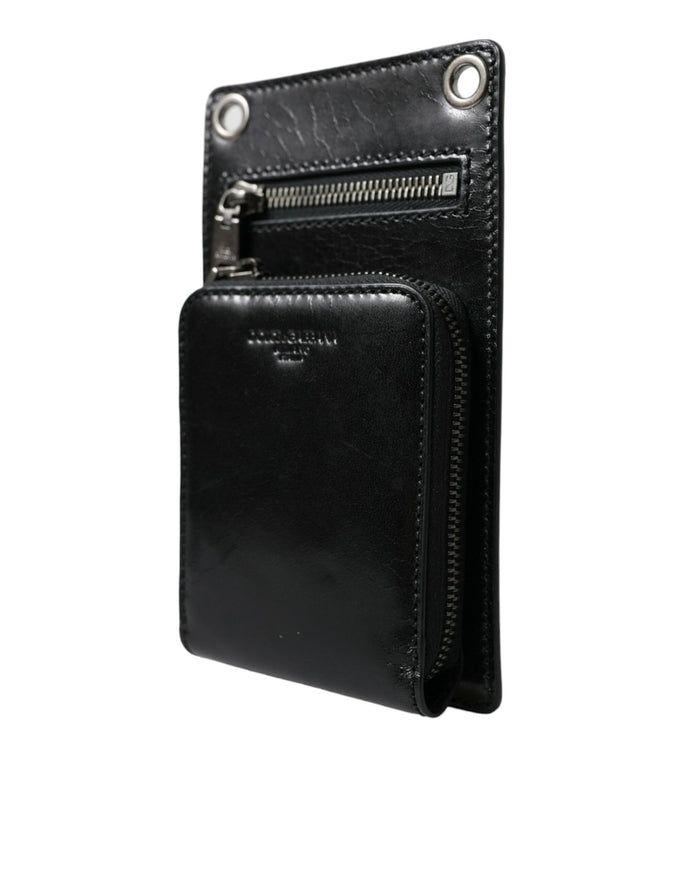 a black leather wallet with two zippers