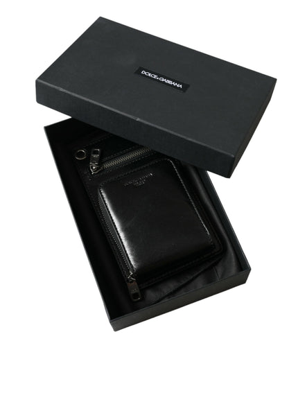 a black leather wallet in a black box