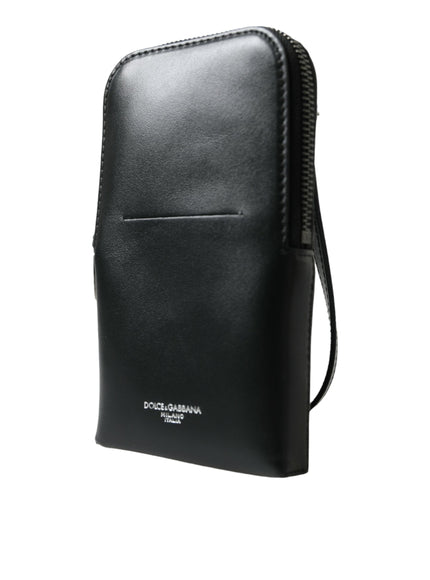 a black leather case with a zipper on it