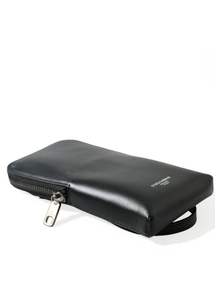 a black leather case sitting on top of a white surface