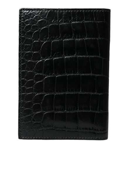 a black alligator skin wallet on a white background