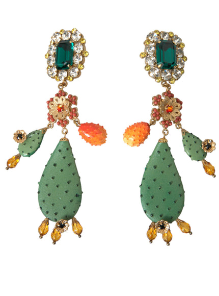 a pair of green and orange earrings