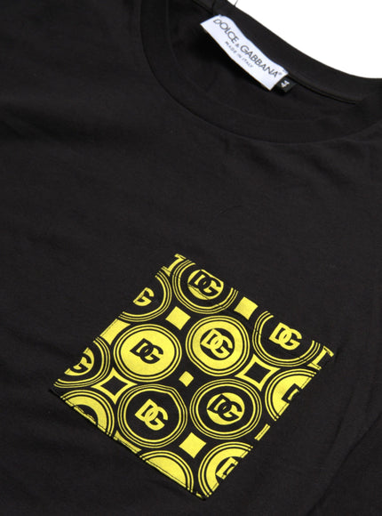 a black t - shirt with a yellow and black pattern