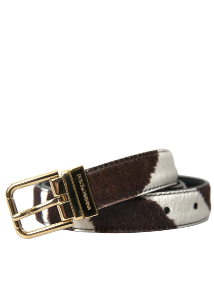 a brown and white belt with a gold buckle