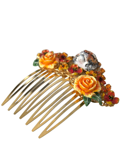 a close up of a hair comb with flowers on it