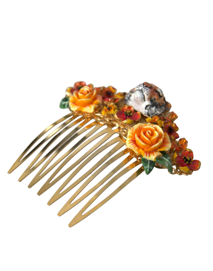 a close up of a hair comb with flowers on it