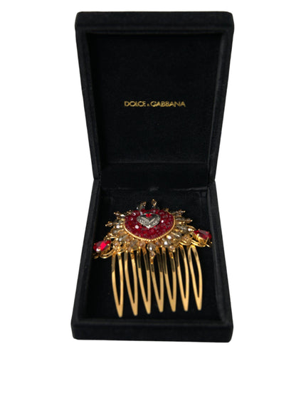 a red and gold hair comb in a black box