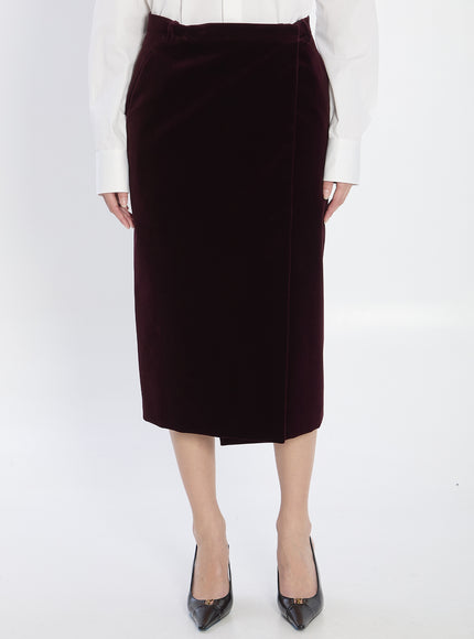 Saint Laurent Wrap Skirt In Velvet Bordeaux