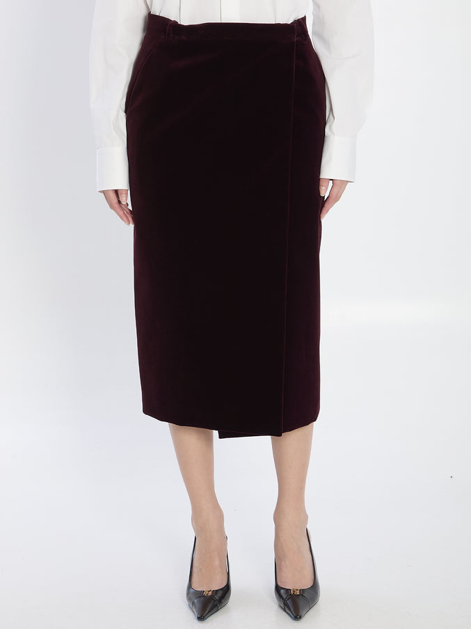 Saint Laurent Wrap Skirt In Velvet Bordeaux