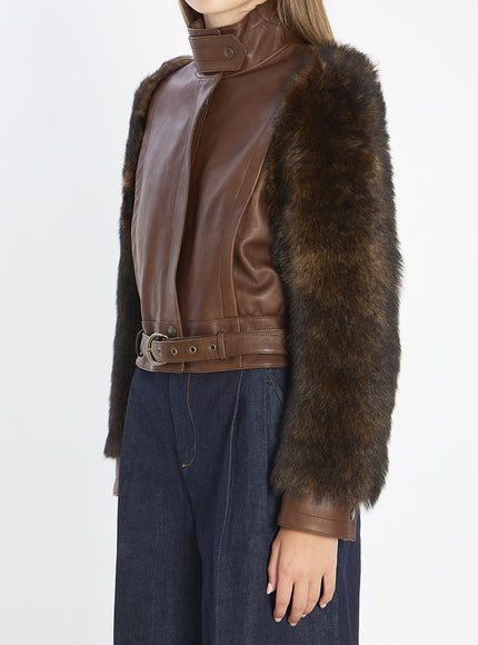 Chloe Short High-neck Leather Jacket