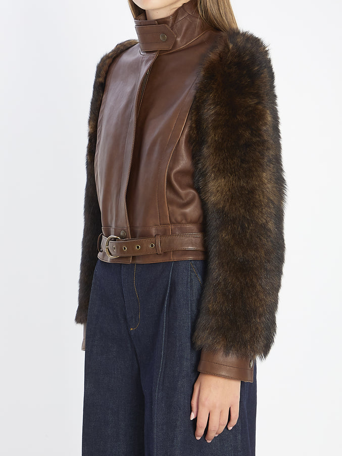 Chloe Short High-neck Leather Jacket