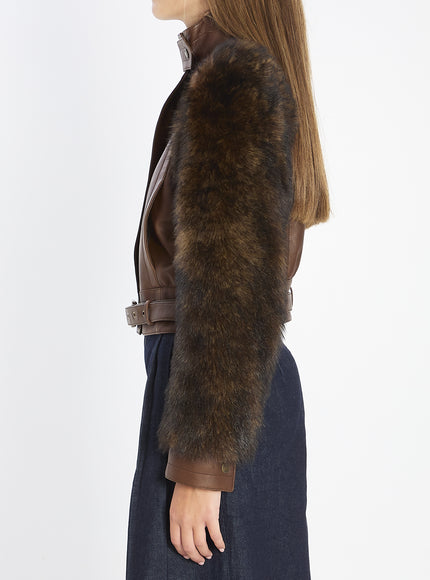 Chloe Short High-neck Leather Jacket