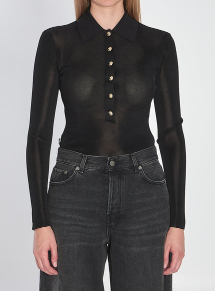 Self Portrait Knit Bodysuit Black