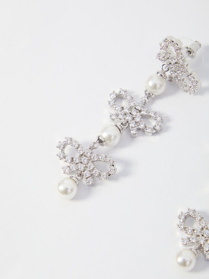 Self Portrait Micro Bow Pearl Tiered Earrings