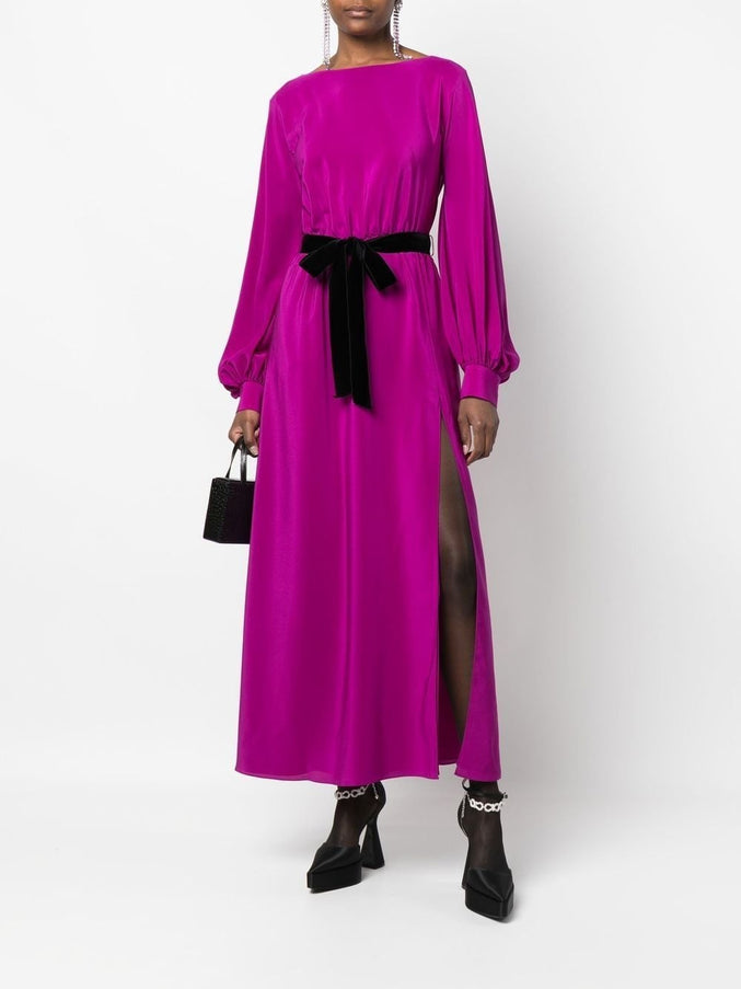 Gucci Purple Silk Belted Maxi Dress