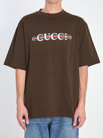 Gucci Printed Cotton Jersey T-shirt Brown