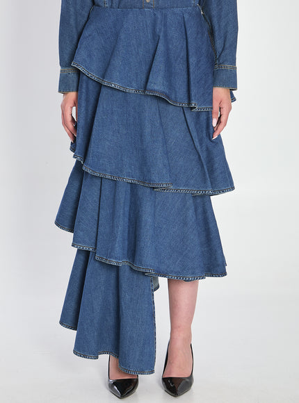 Alaia Spiral Skirt In Denim Blue