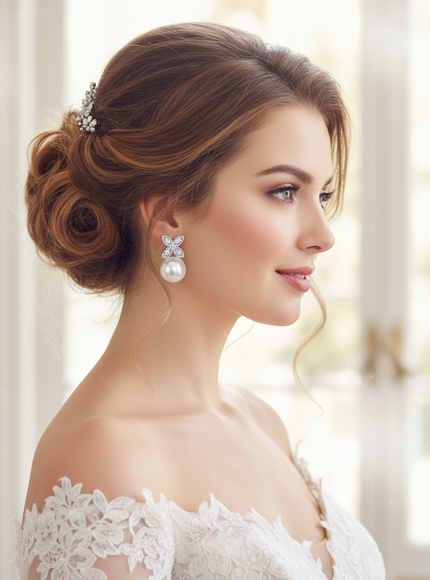 Rosa Clará Pearl and Cubic Zirconia Stud Earrings in Sterling Silver