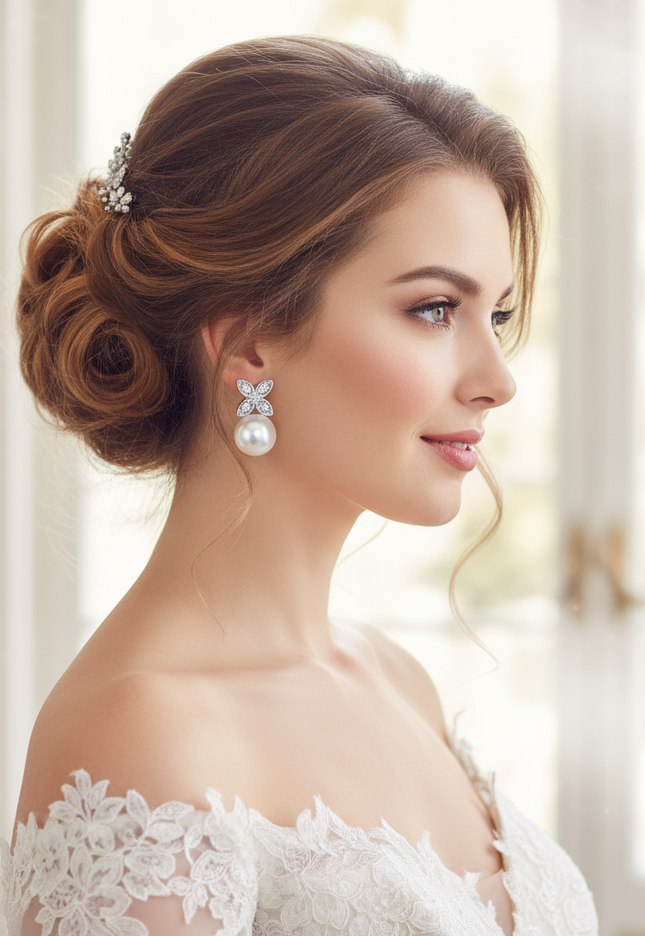 Rosa Clará Pearl and Cubic Zirconia Stud Earrings in Sterling Silver