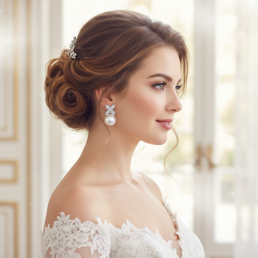 Rosa Clará Pearl and Cubic Zirconia Stud Earrings in Sterling Silver