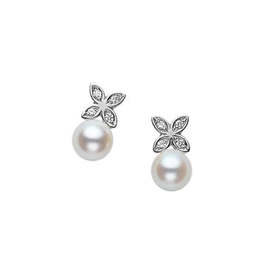 Rosa Clará Pearl and Cubic Zirconia Stud Earrings in Sterling Silver