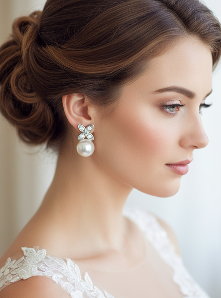 Rosa Clará Pearl and Cubic Zirconia Stud Earrings in Sterling Silver