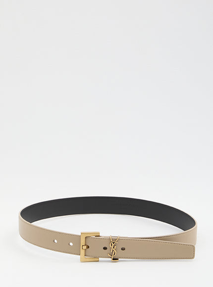 Saint Laurent Cassandre Belt With Square Buckle Beige