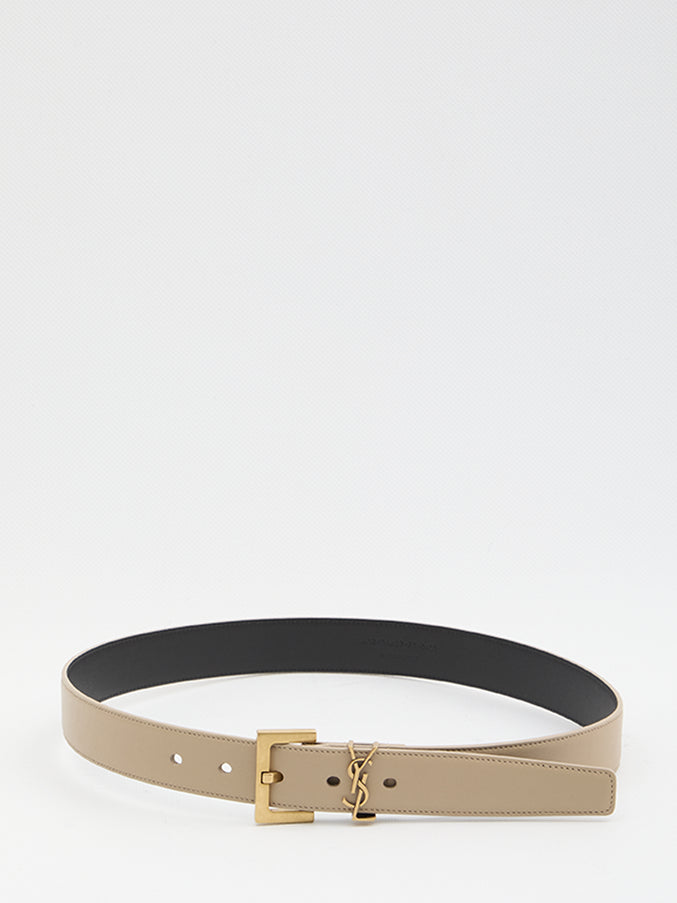 Saint Laurent Cassandre Belt With Square Buckle Beige