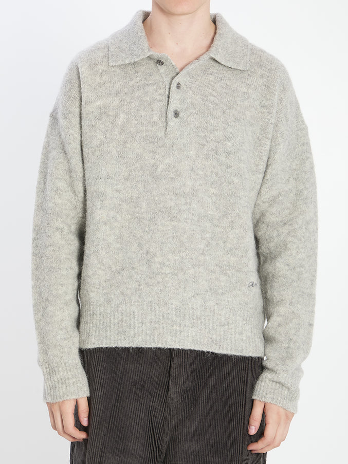 Ami Paris Polo In Alpaca And Wool Grey