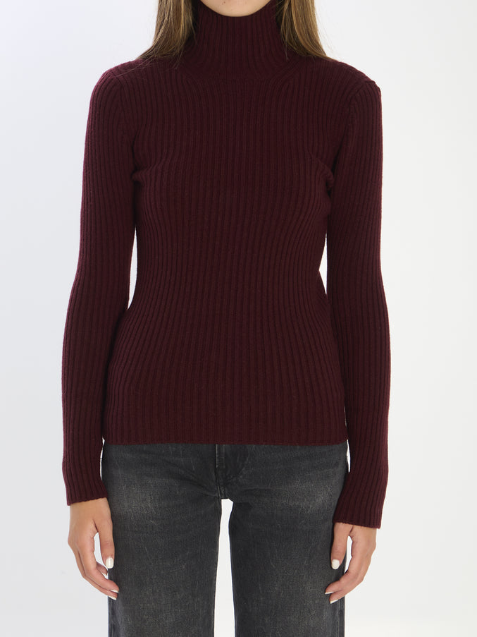 Max Mara Knit Top In Wool And Cashmere Bordeaux