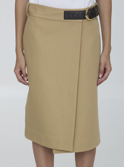 Bottega Veneta Wrap Midi Skirt Beige