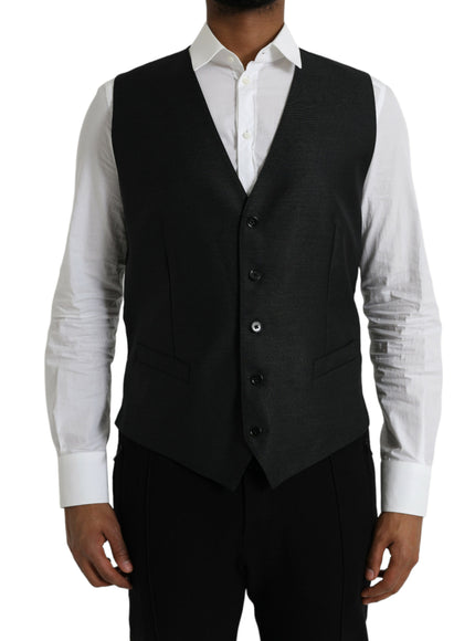 Dolce & Gabbana Black Wool Waistcoat Dress Formal Vest