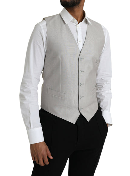 Dolce & Gabbana Light Gray Wool Formal Dress Waistcoat Vest