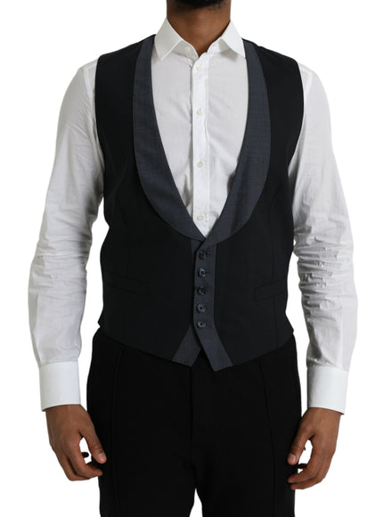 Dolce & Gabbana Black Wool Waistcoat Dress Formal Vest