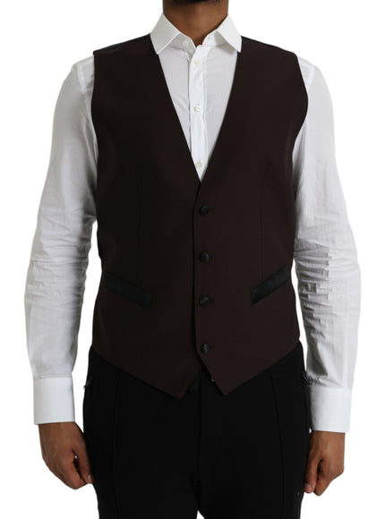 Dolce & Gabbana Brown Wool Waistcoat Dress Formal Vest