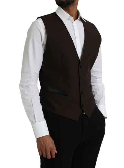 Dolce & Gabbana Brown Wool Waistcoat Dress Formal Vest