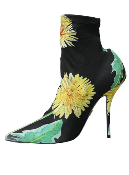 a high heeled shoe with yellow flowers on it