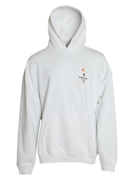 a white hoodie with a rainbow on it