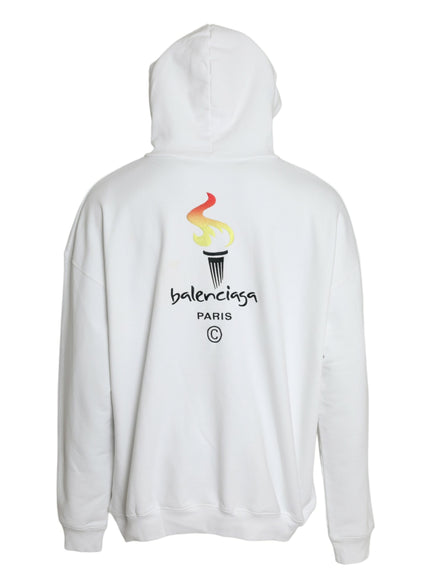 the back of a white sweatshirt with a logo on it