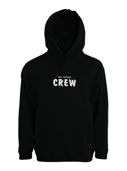 Balenciaga black cotton CREW hooded pullover front view