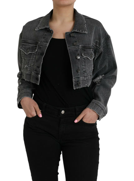 Dolce & Gabbana Dark Gray Cotton Stretch Cropped Denim Jacket