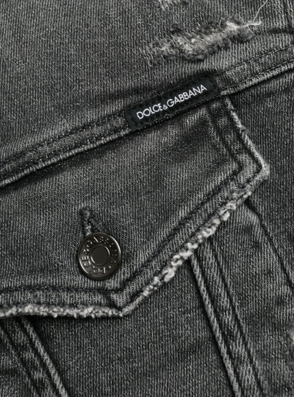 Dolce & Gabbana Dark Gray Cotton Stretch Cropped Denim Jacket