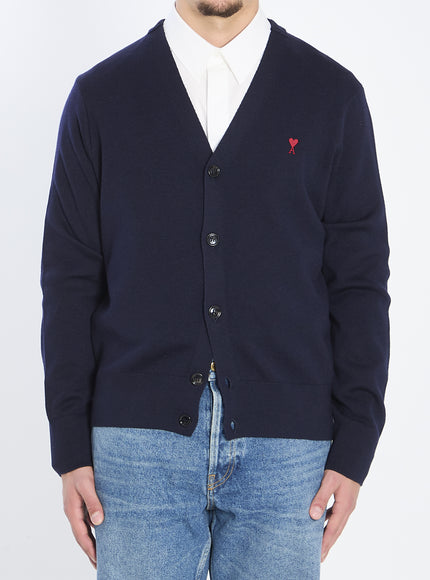 Ami Paris Ami De Coeur Wool Cardigan Blue