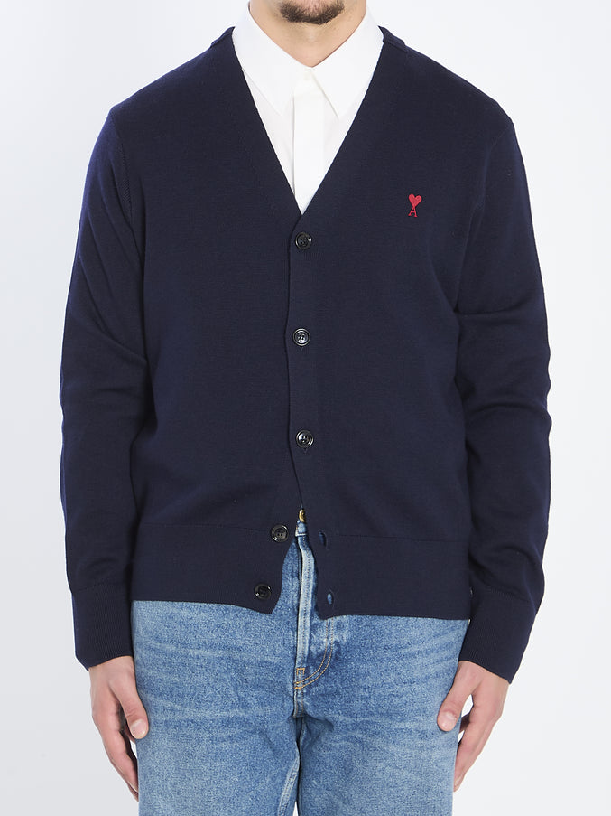 Ami Paris Ami De Coeur Wool Cardigan Blue